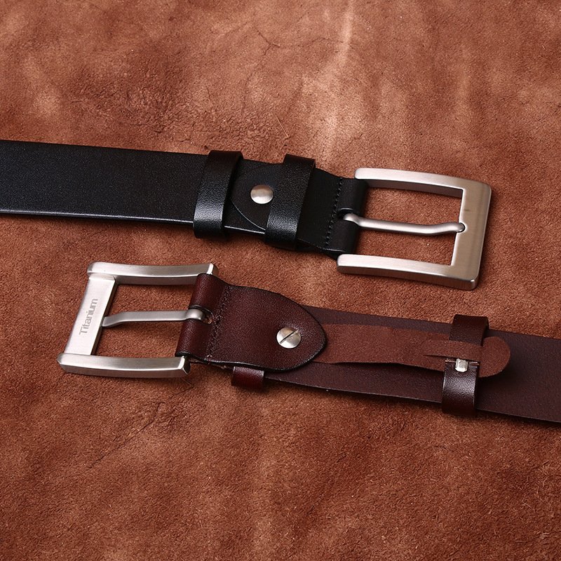 High-end light luxury simple business allergy belt men's leather pure titanium buckle head layer cowhide formal west belt