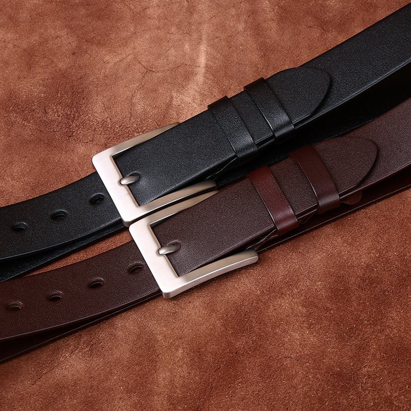 High-end light luxury simple business allergy belt men's leather pure titanium buckle head layer cowhide formal west belt