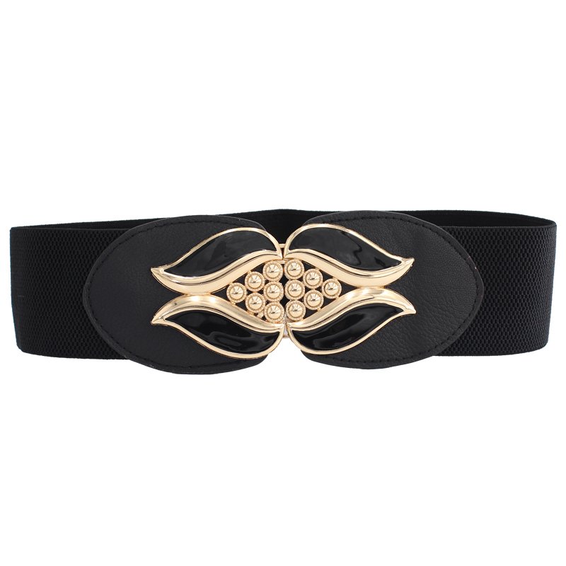 Wholesale 6 cm width New Women Belts flower design gold Buckle Elastic Belts