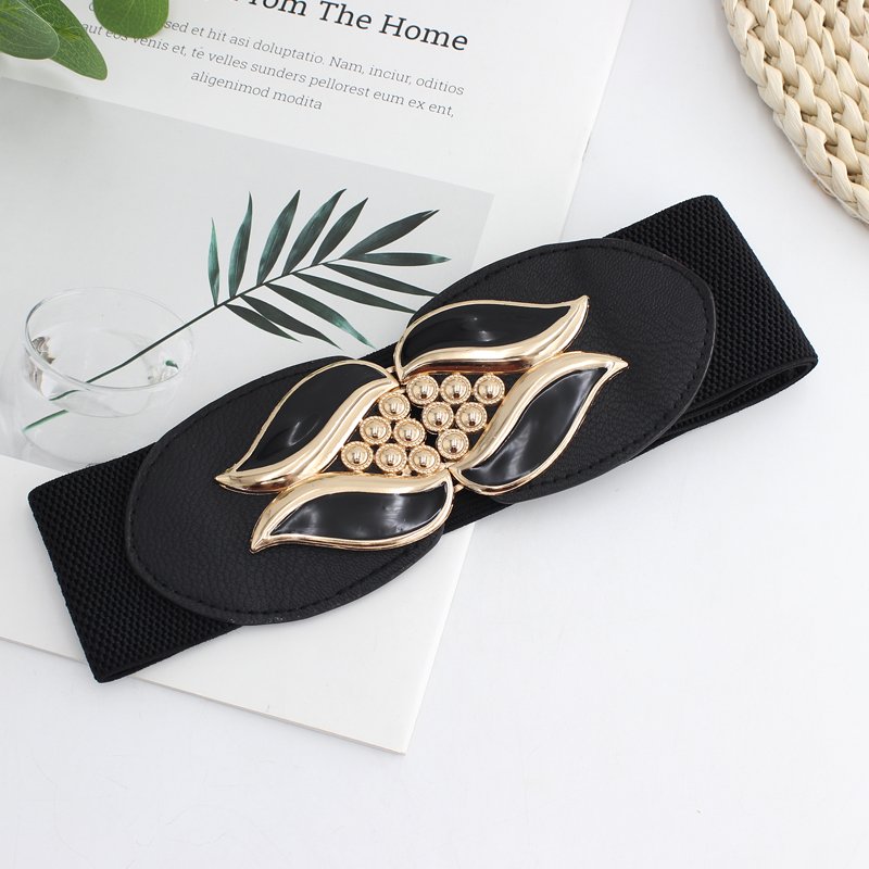 Wholesale 6 cm width New Women Belts flower design gold Buckle Elastic Belts