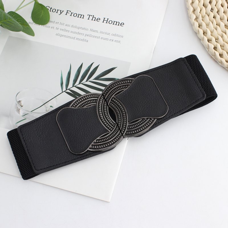 Wholesale 6 cm width New Women Belts flower design gold Buckle Elastic Belts