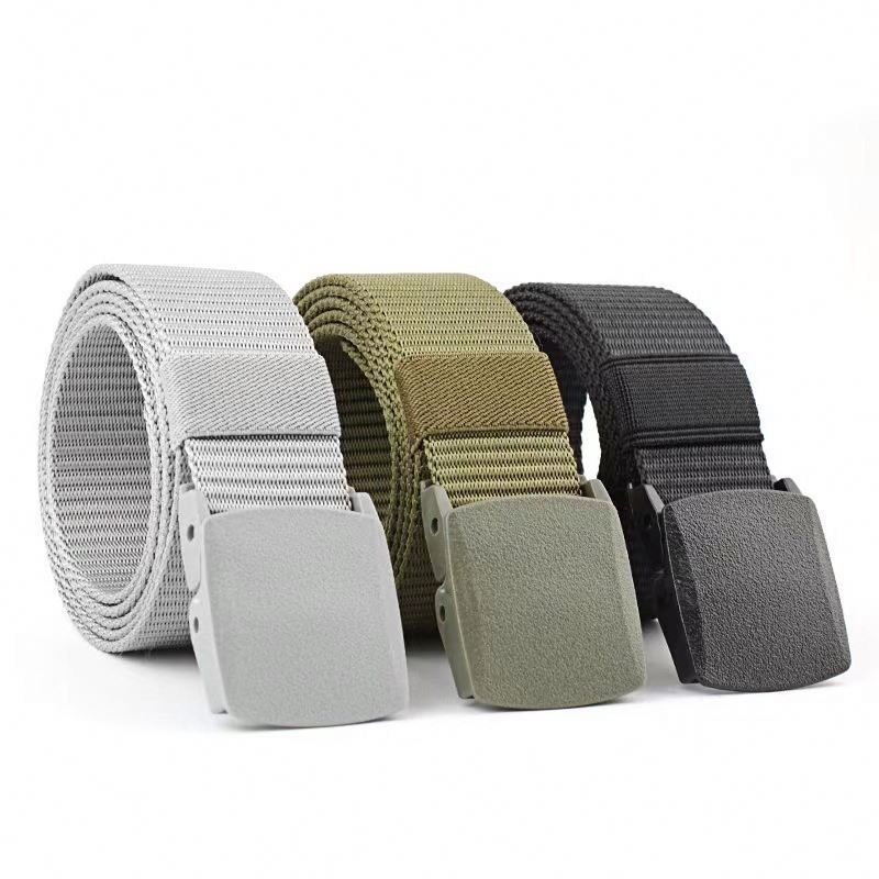 Custom Logo Plastic Buckle Casual Webbing Adjustable Combat Men Belts Polyester Canvas Nylon Fabric Belt