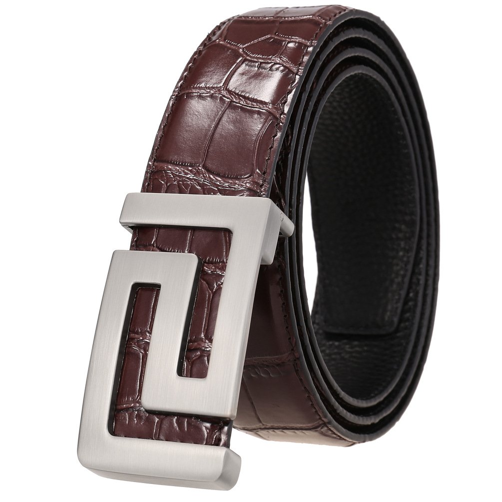 3.4cm Wide Luxury Convenient Daily Use Smooth Plain Buckle Cowhide Leather Belt for men Gentlemen