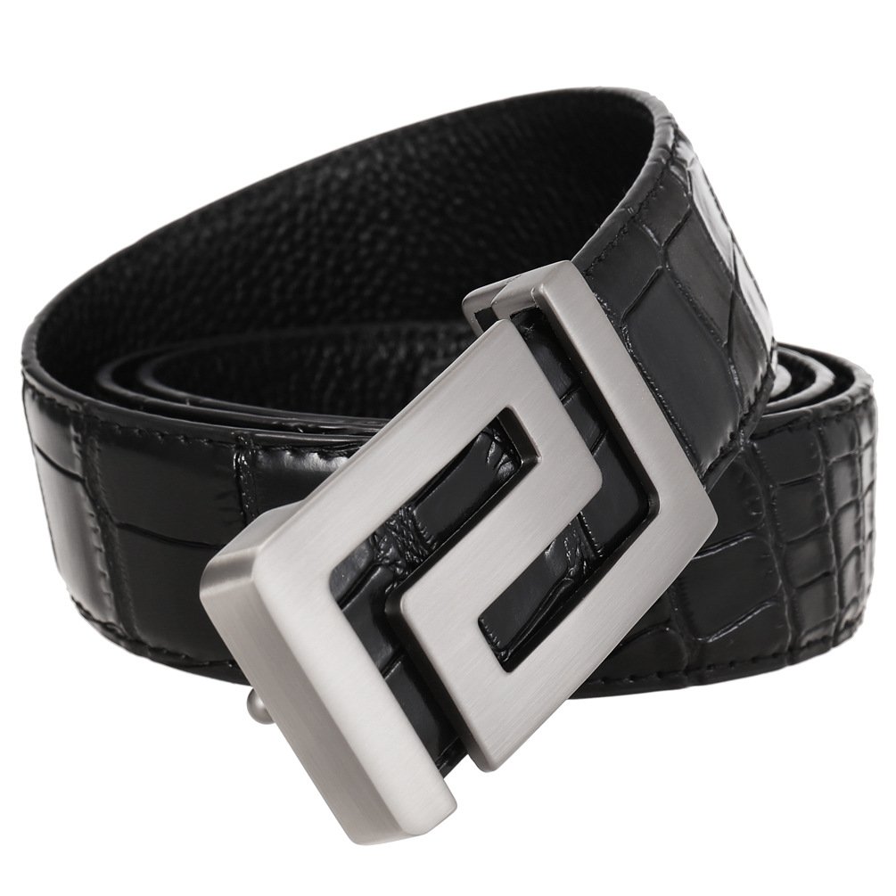 3.4cm Wide Luxury Convenient Daily Use Smooth Plain Buckle Cowhide Leather Belt for men Gentlemen