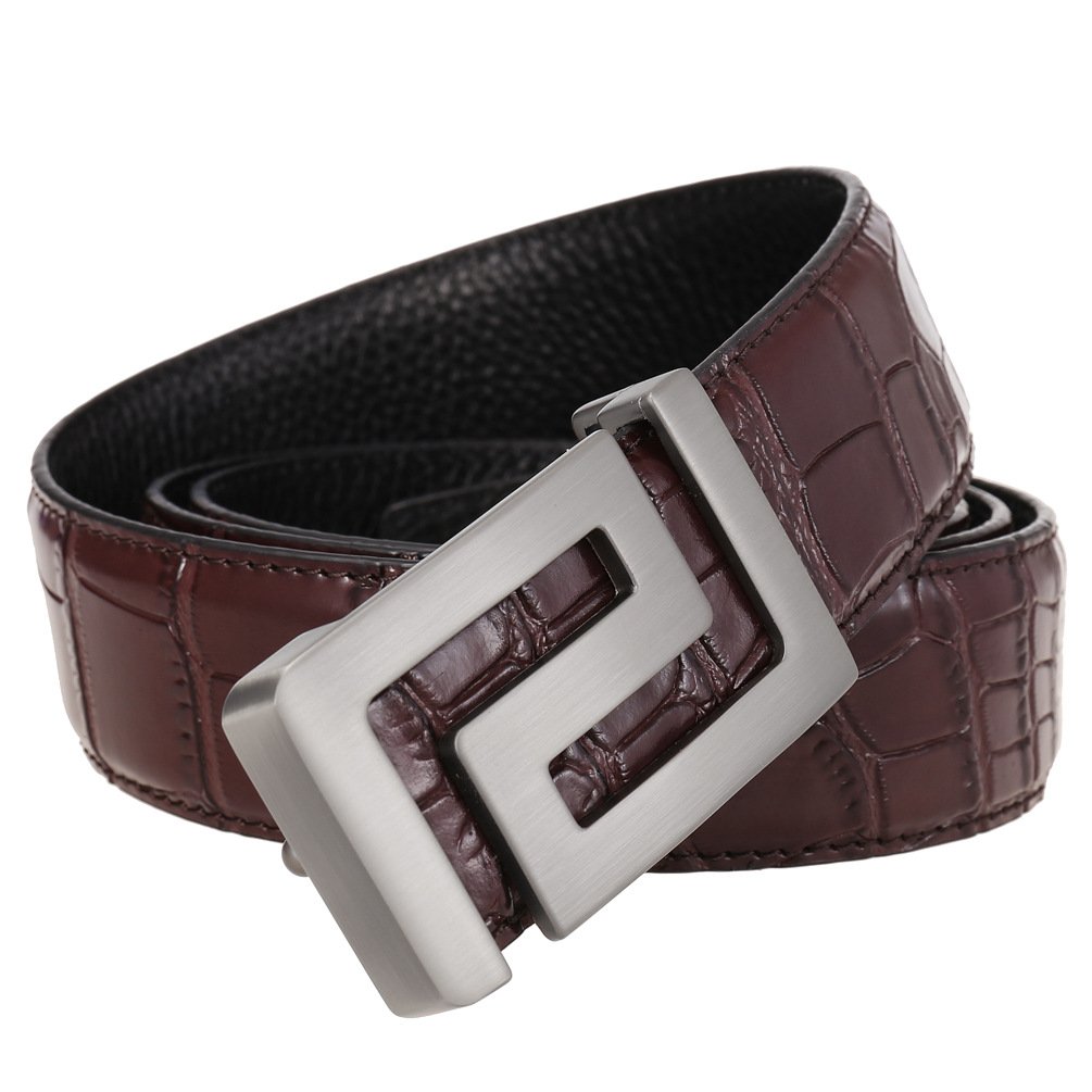 3.4cm Wide Luxury Convenient Daily Use Smooth Plain Buckle Cowhide Leather Belt for men Gentlemen