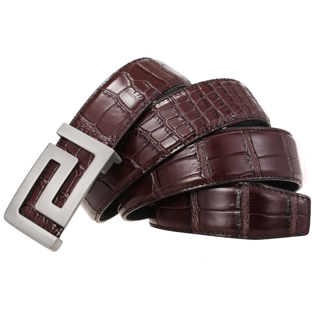 3.4cm Wide Luxury Convenient Daily Use Smooth Plain Buckle Cowhide Leather Belt for men Gentlemen