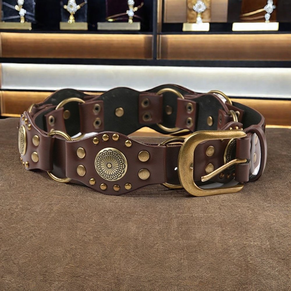 New Retro 4cm Wide Patchwork Leather PU Belt Punk Metal Rivets Buckle Personalized Trendy Accessory Ladies Hot American Girls