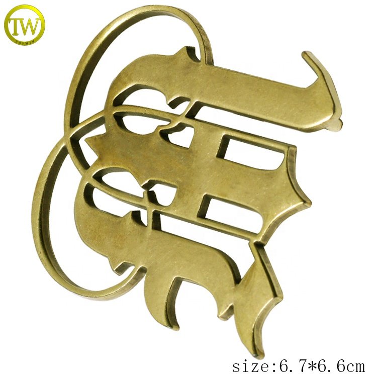 Custom made hollow letter brass belt buckles zinc alloy leather belt accessory brand strap adjusters