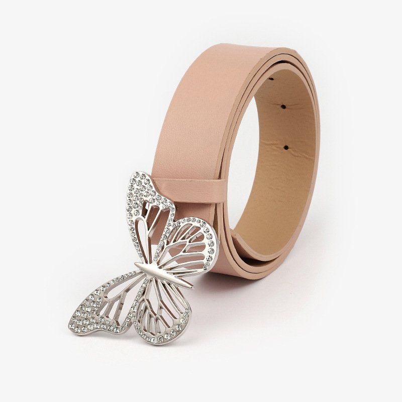 Wholesale PU Leather Vintage Alloy Butterfly Buckle Belts Girl's Rhinestone Crystal Punk Belt Fashion Women's Dresses Decoration