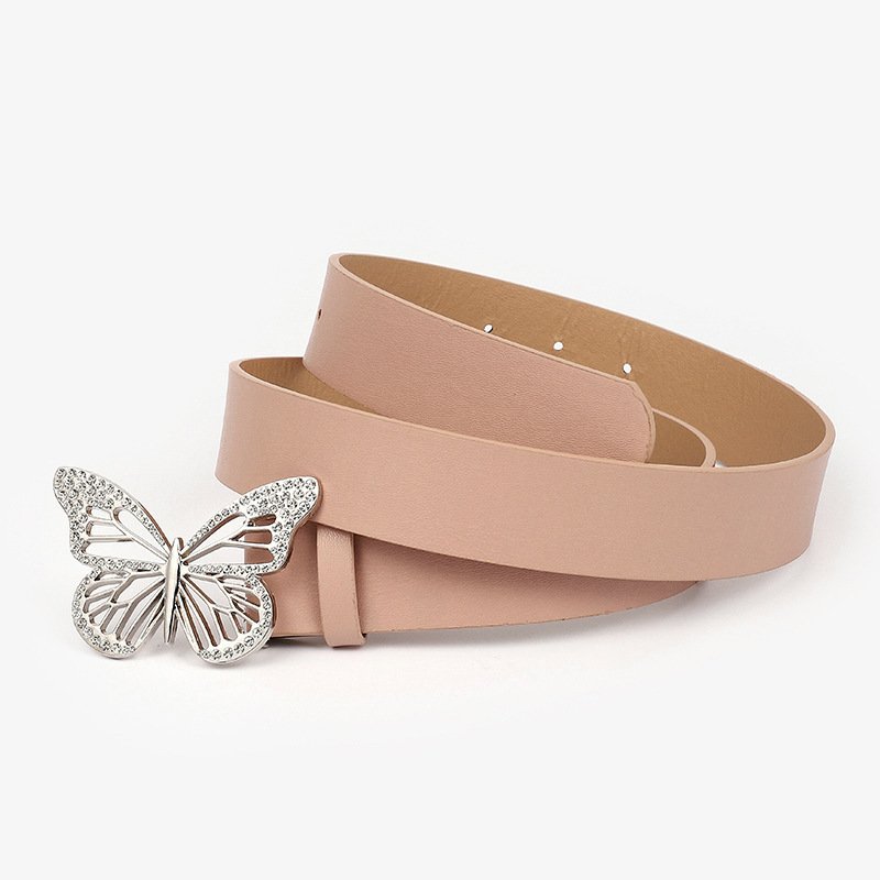 Wholesale PU Leather Vintage Alloy Butterfly Buckle Belts Girl's Rhinestone Crystal Punk Belt Fashion Women's Dresses Decoration