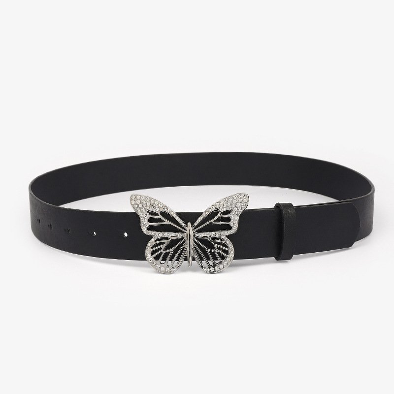 Wholesale PU Leather Vintage Alloy Butterfly Buckle Belts Girl's Rhinestone Crystal Punk Belt Fashion Women's Dresses Decoration