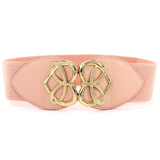 Good quality 6CM Width double heart design Fashion gold Buckle Elastic Women Belts