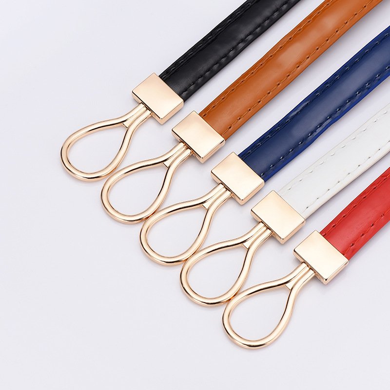 Alloy Symmetrical Buckle Mirror-skinny PU Leather Adjustable Thin Belt for Lady Dress