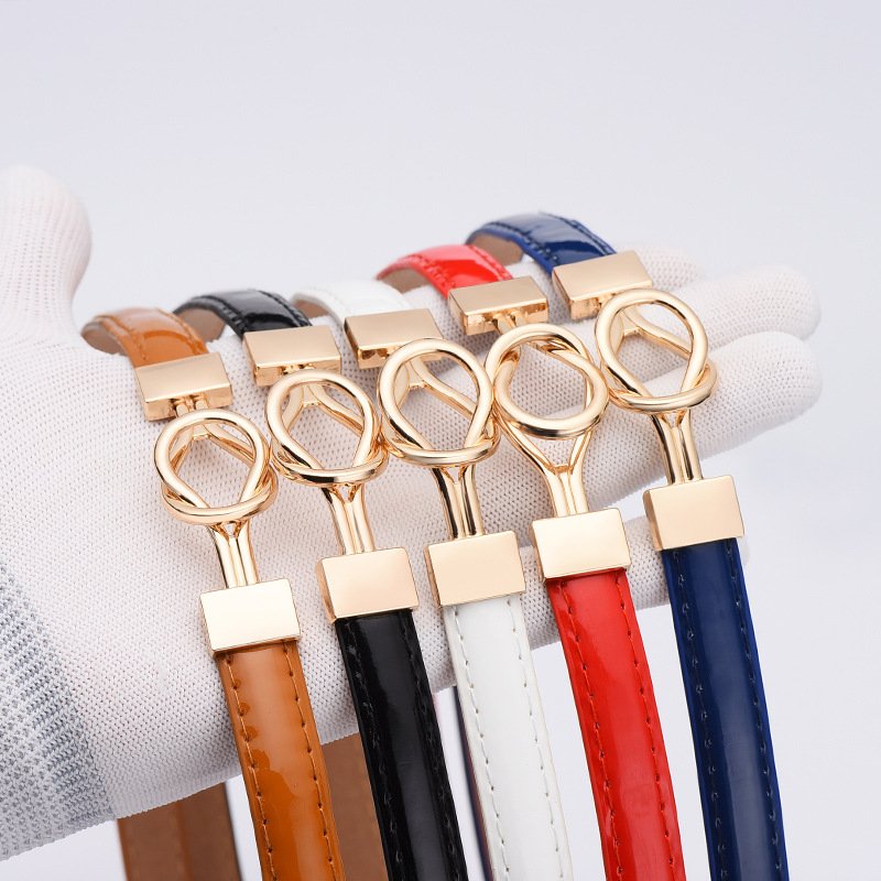 Alloy Symmetrical Buckle Mirror-skinny PU Leather Adjustable Thin Belt for Lady Dress
