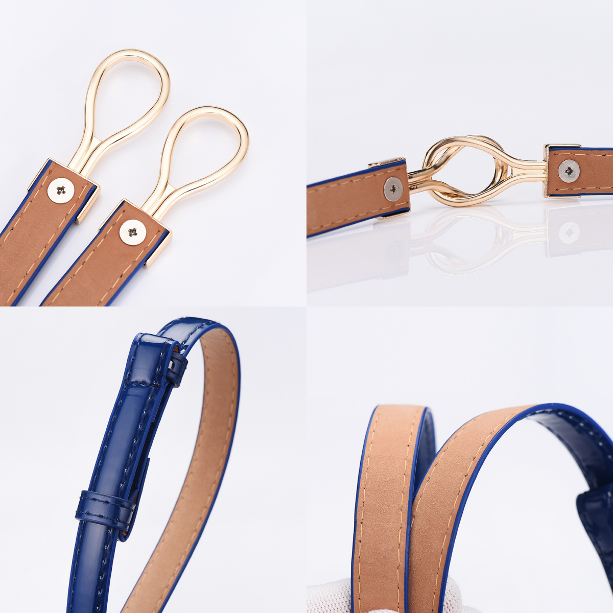 Alloy Symmetrical Buckle Mirror-skinny PU Leather Adjustable Thin Belt for Lady Dress