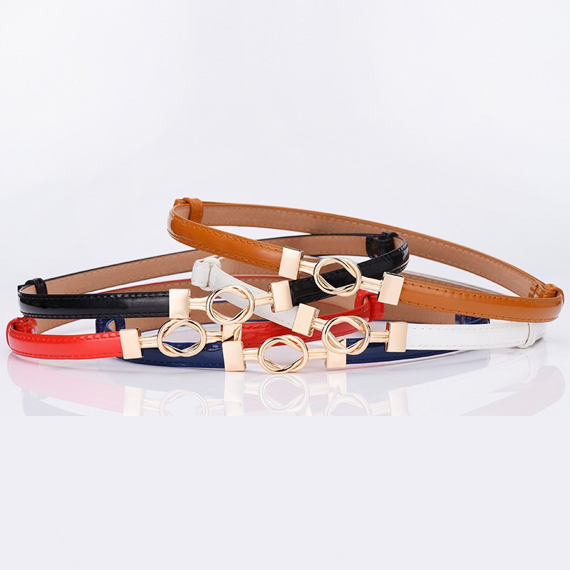 Alloy Symmetrical Buckle Mirror-skinny PU Leather Adjustable Thin Belt for Lady Dress