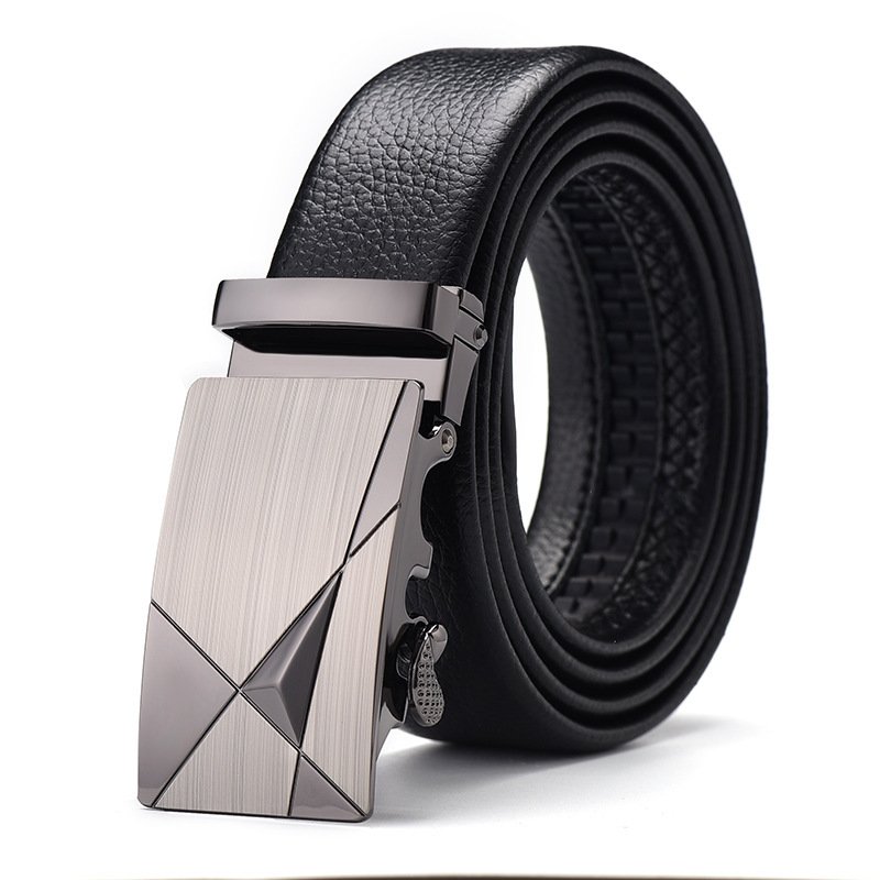 Men's Genuine Cowhide Leather Belt With Automatic Alloy Buckle Simple Fashion Waistband