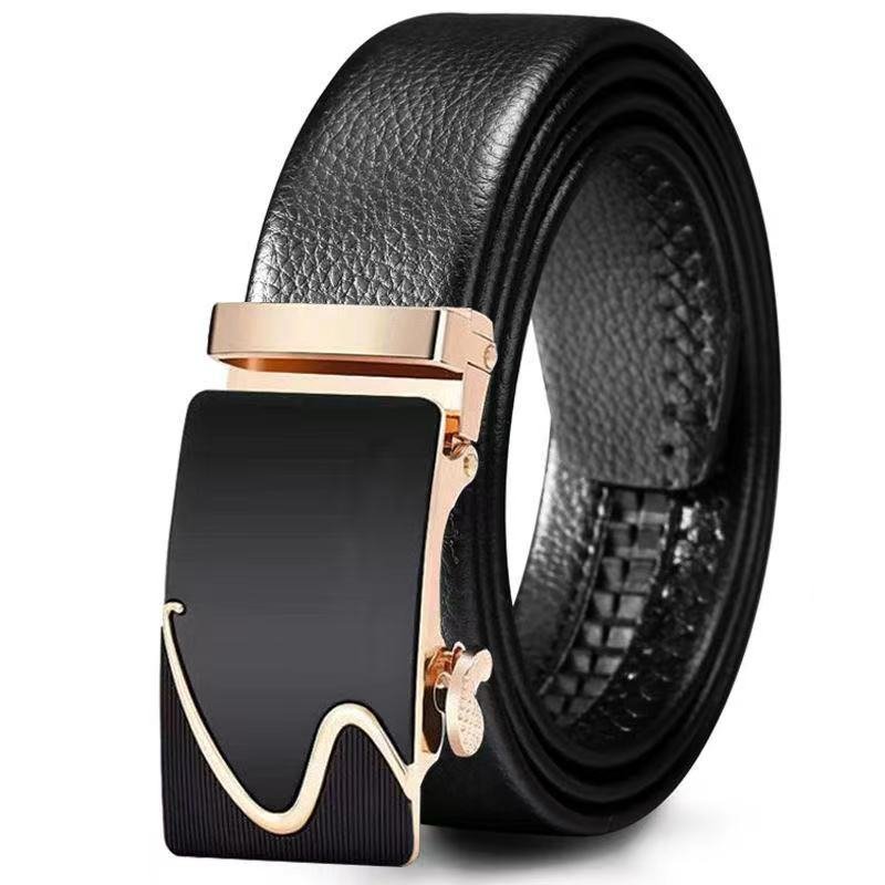 Men's Genuine Cowhide Leather Belt With Automatic Alloy Buckle Simple Fashion Waistband