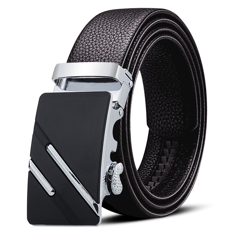 Men's Genuine Cowhide Leather Belt With Automatic Alloy Buckle Simple Fashion Waistband