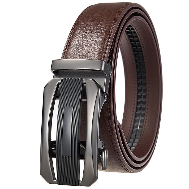 Men automatic buckle genuine leather business belt