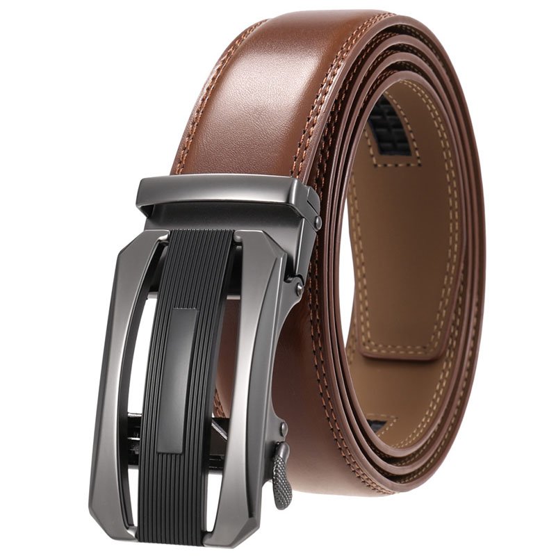 Men automatic buckle genuine leather business belt