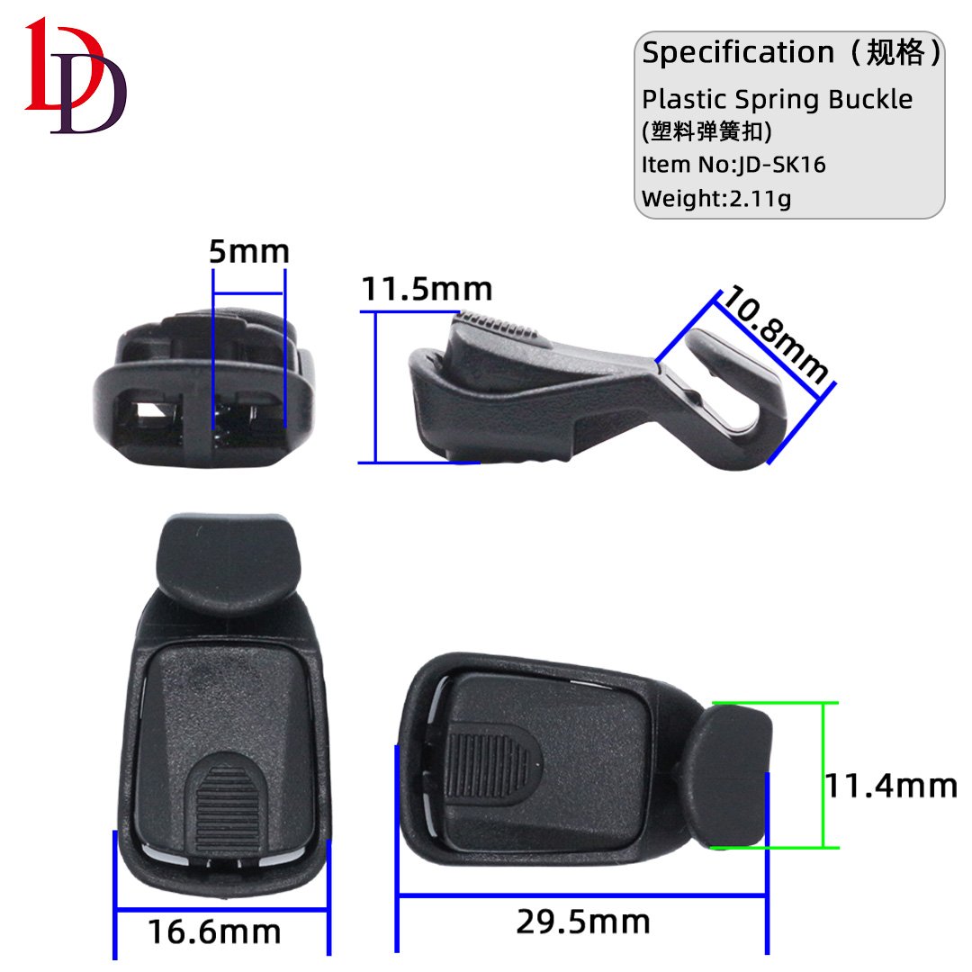 Free Sample Factory Custom Washable Plastic Double Hole Spring Press Rope Buckle Hook For Supermarket Sportswear
