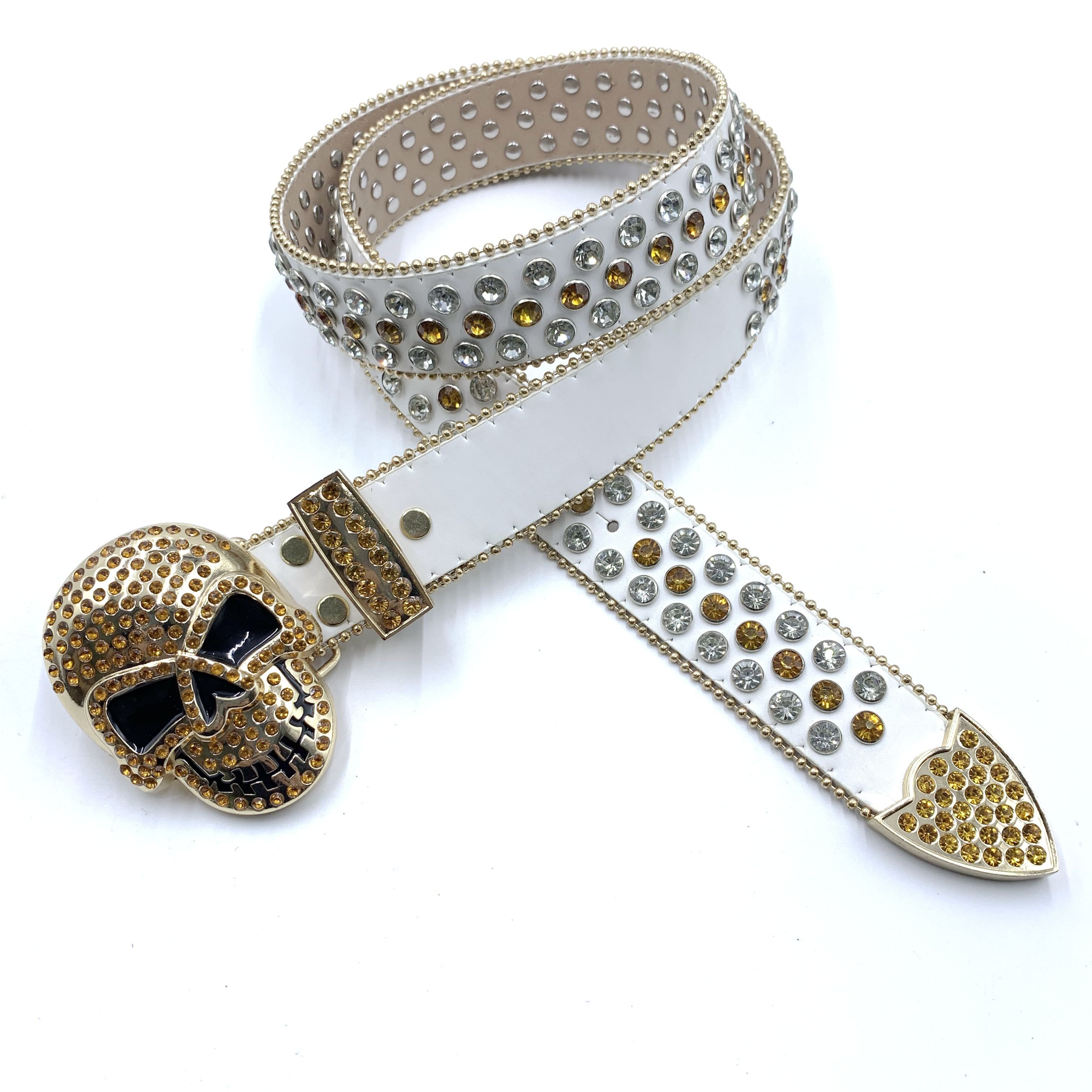 Diamond Bling Bling Rockstar Boy Belts Skull Buckle Rhinestone Belts Accessories Factory Wholesale PU Leather Luxury Alloy 3.8cm