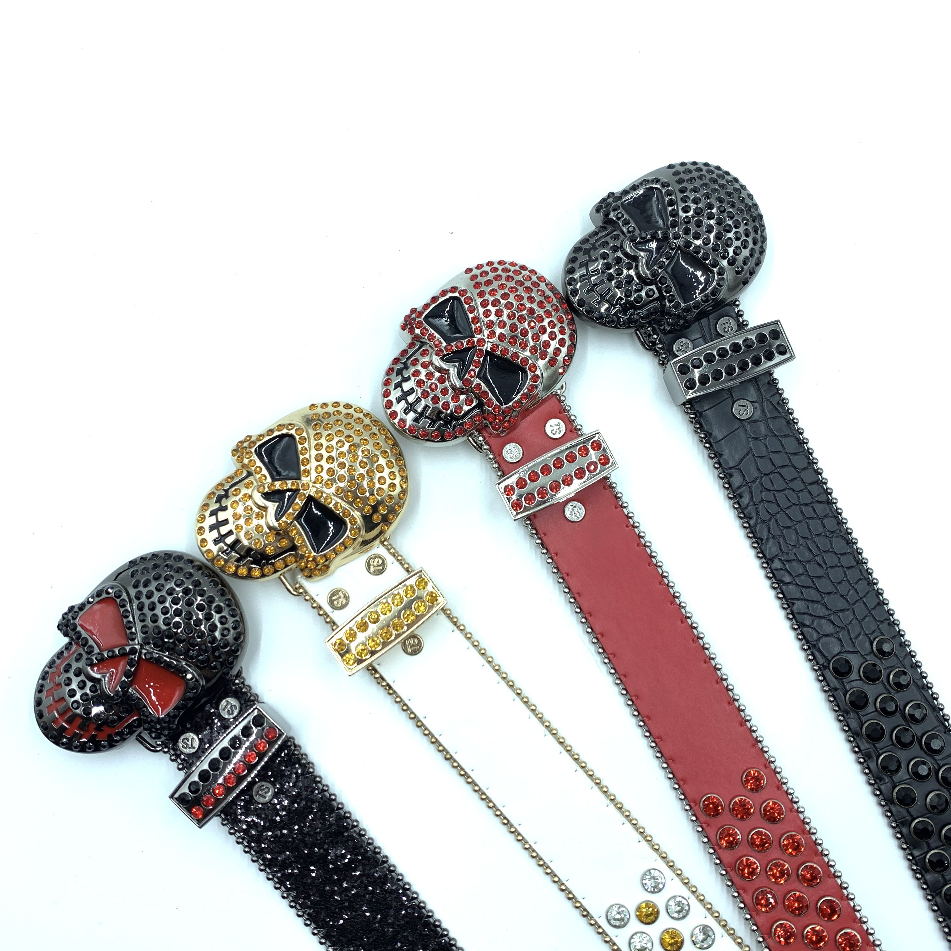 Diamond Bling Bling Rockstar Boy Belts Skull Buckle Rhinestone Belts Accessories Factory Wholesale PU Leather Luxury Alloy 3.8cm