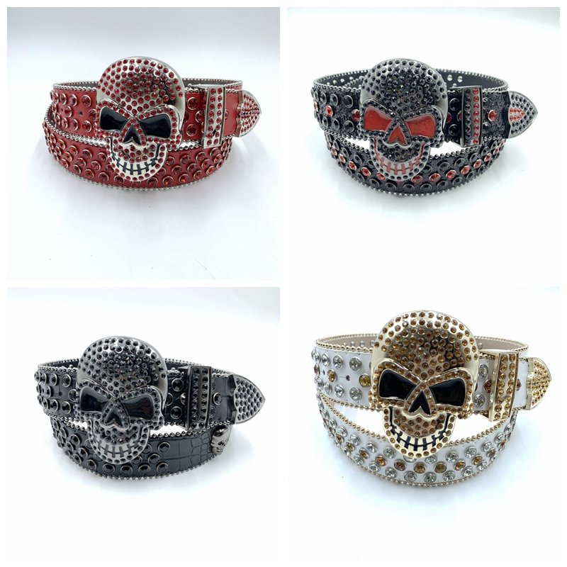 Diamond Bling Bling Rockstar Boy Belts Skull Buckle Rhinestone Belts Accessories Factory Wholesale PU Leather Luxury Alloy 3.8cm