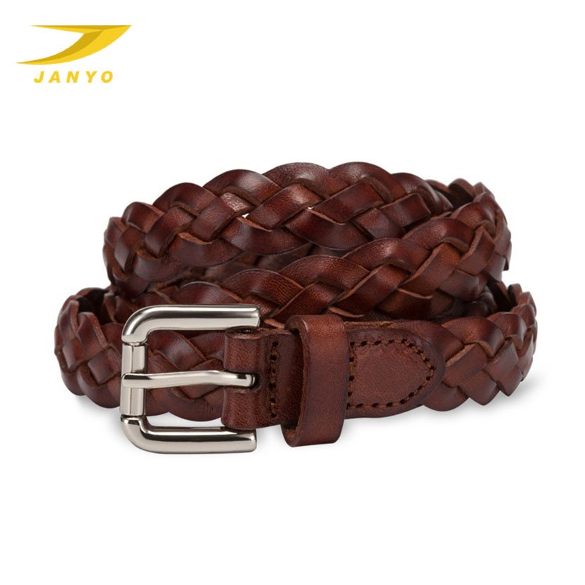 Vintage joker hand woven belt leather buckle cowhide belt casual fashion men and women fine woven belt