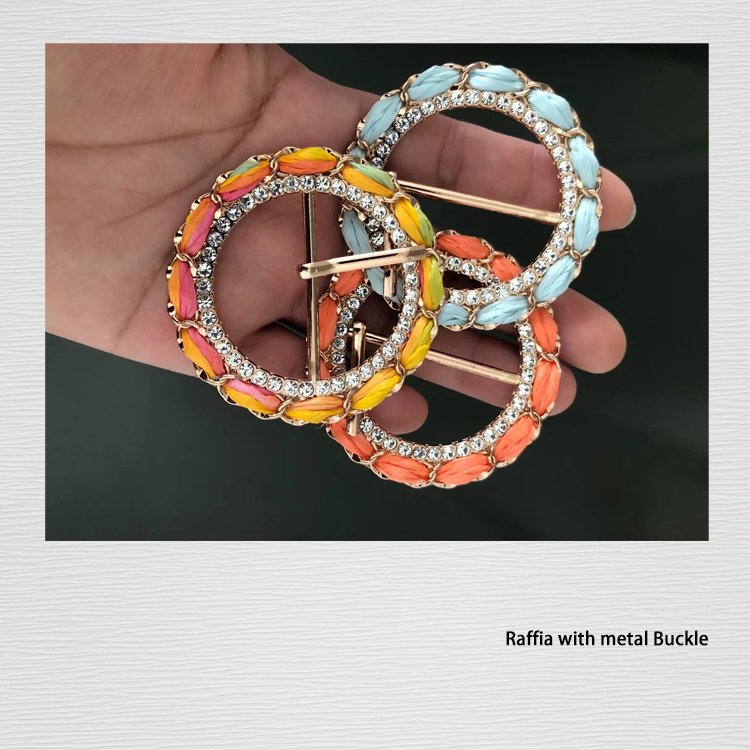 Fashion shape Raffia covered Alloy Buckle bag and Thread wrapped buckle belt Fancy crochet buckle for clothing