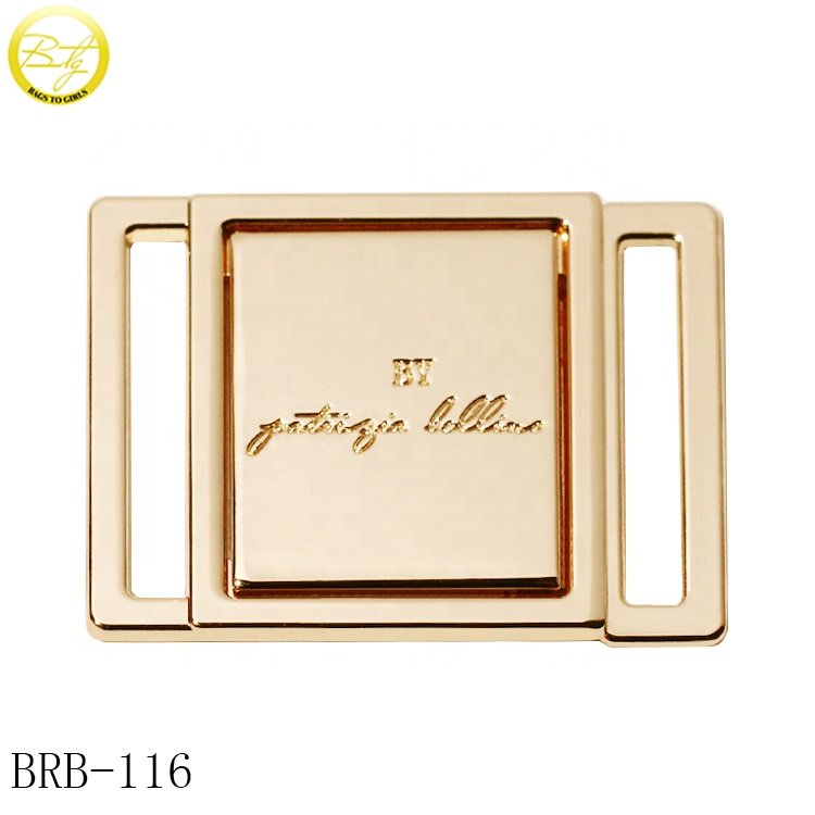 Custom hollow logo swimwear bikini straps gold plated metal buckle adjuster for underwear accessory