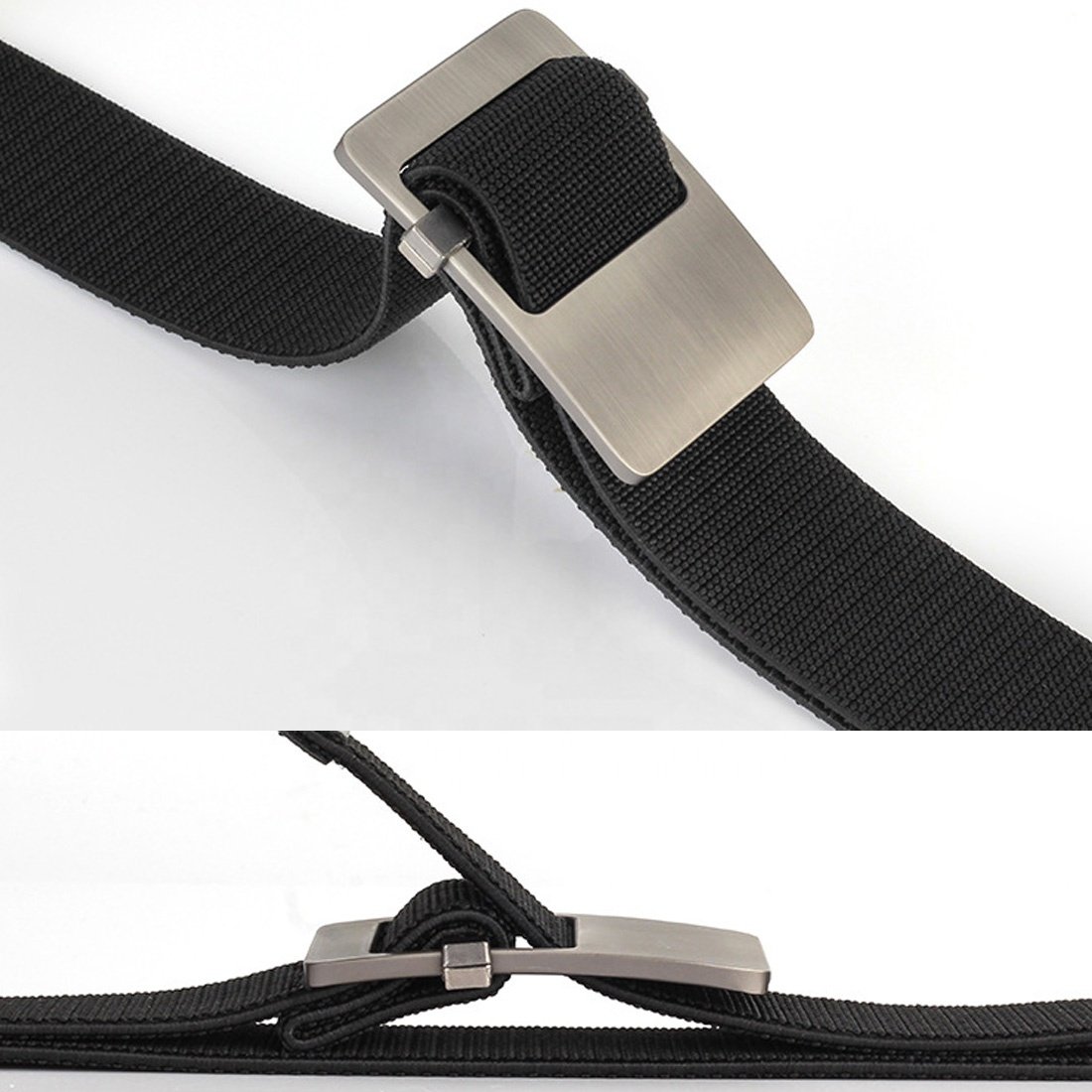 Wholesale 1.5" Wide Elastic Belt Men Classic Silver Zinc Alloy Slide Buckle Casual Stretch Jeans Webbing Belt Factory price