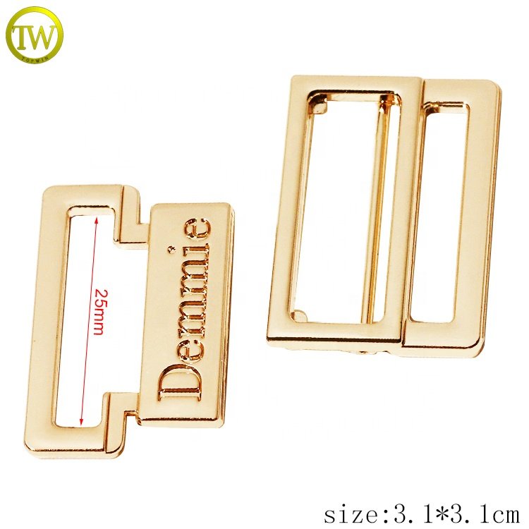 Custom engraved name magnetic closure buckle alloy bikini accessories metal gold straps adjustable slider clasps for lingerie