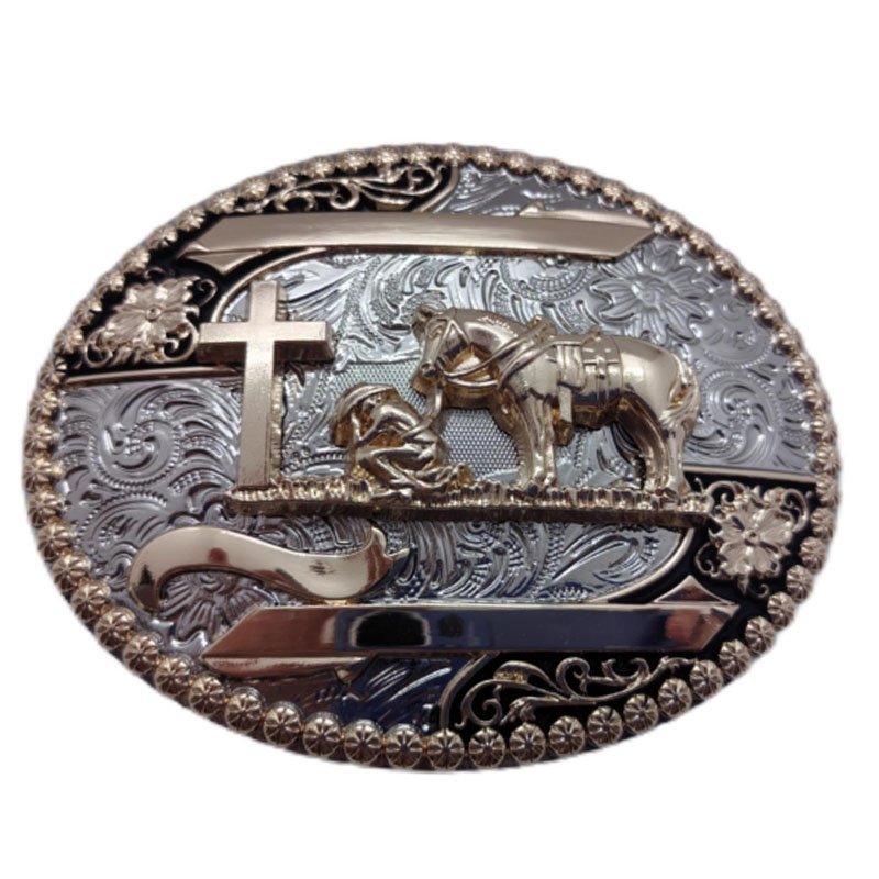 Fashion Religion Cross Cowboy Kneeling Prayer And Horse Design Alloy Belt Buckles American Cowboy
