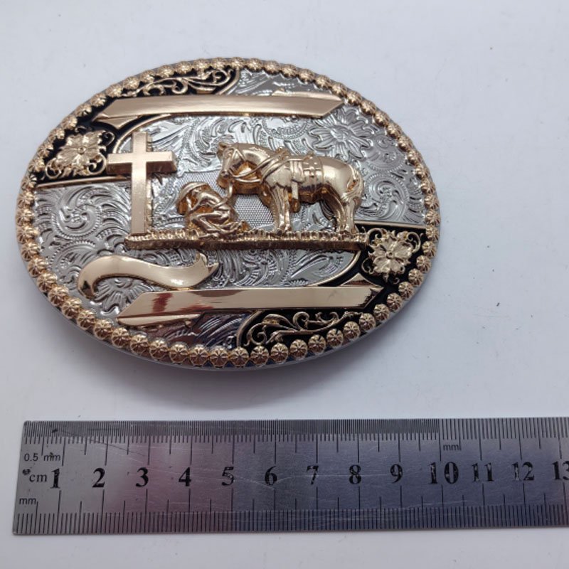 Fashion Religion Cross Cowboy Kneeling Prayer And Horse Design Alloy Belt Buckles American Cowboy