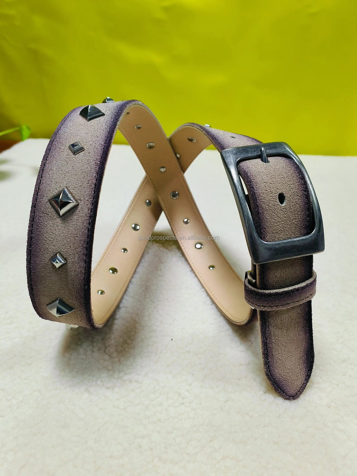 Hot selling Men's Belt French elegance suede foreign fashion style with studded two-tone top layer leather adjustable buckle