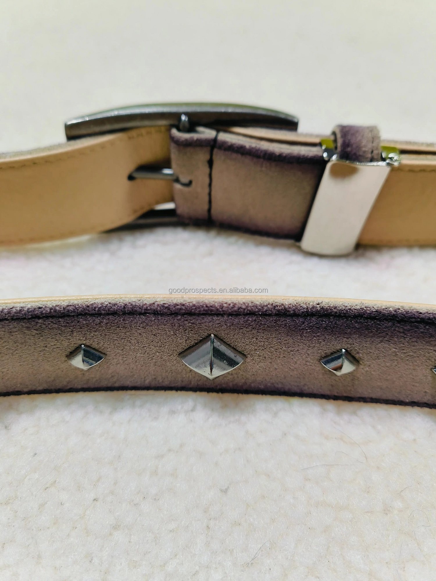 Hot selling Men's Belt French elegance suede foreign fashion style with studded two-tone top layer leather adjustable buckle