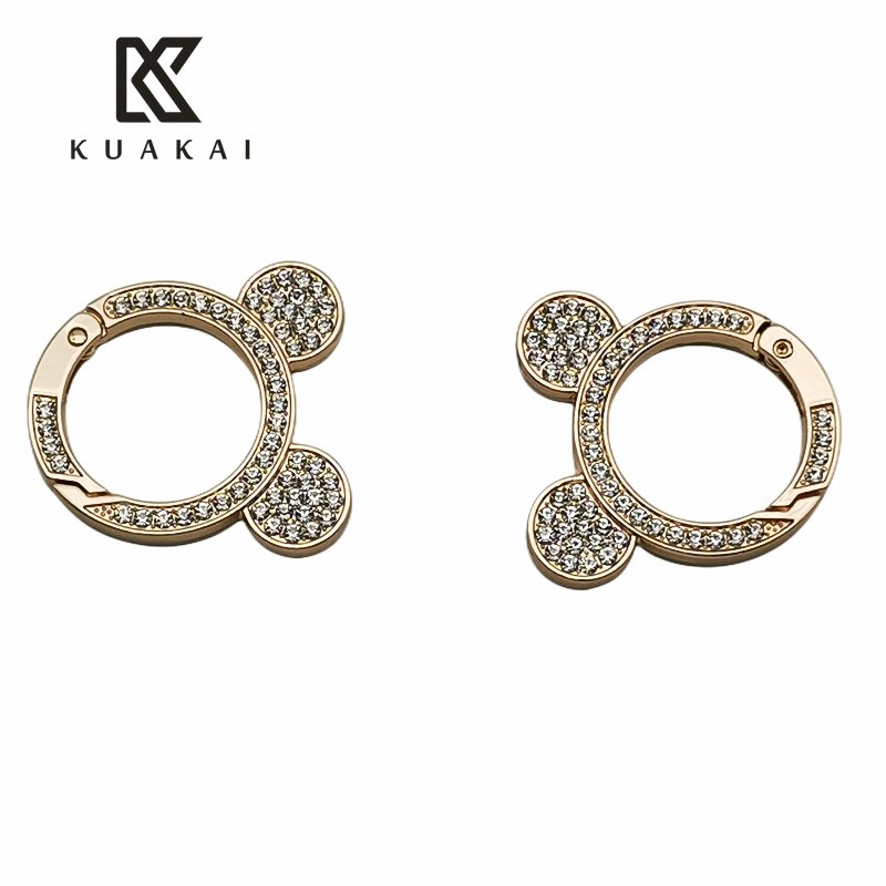 Metal open ring custom logo spring clasp hook drill metal Mickey handbag spring ring H6015Round double-sided spring buckle