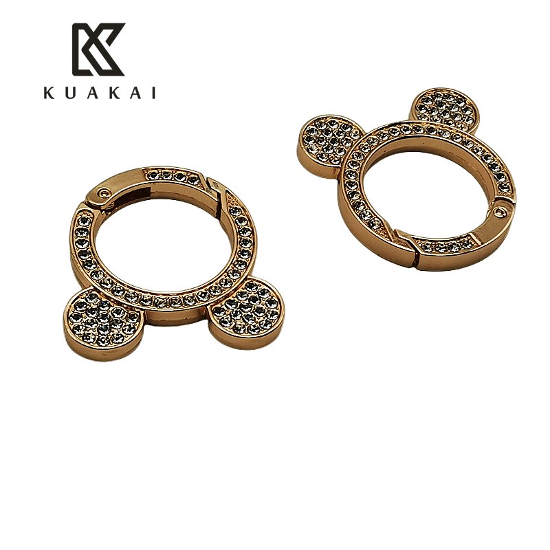 Metal open ring custom logo spring clasp hook drill metal Mickey handbag spring ring H6015Round double-sided spring buckle