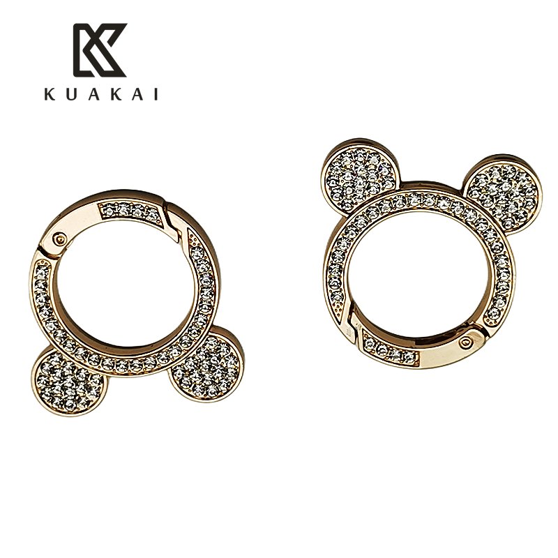 Metal open ring custom logo spring clasp hook drill metal Mickey handbag spring ring H6015Round double-sided spring buckle