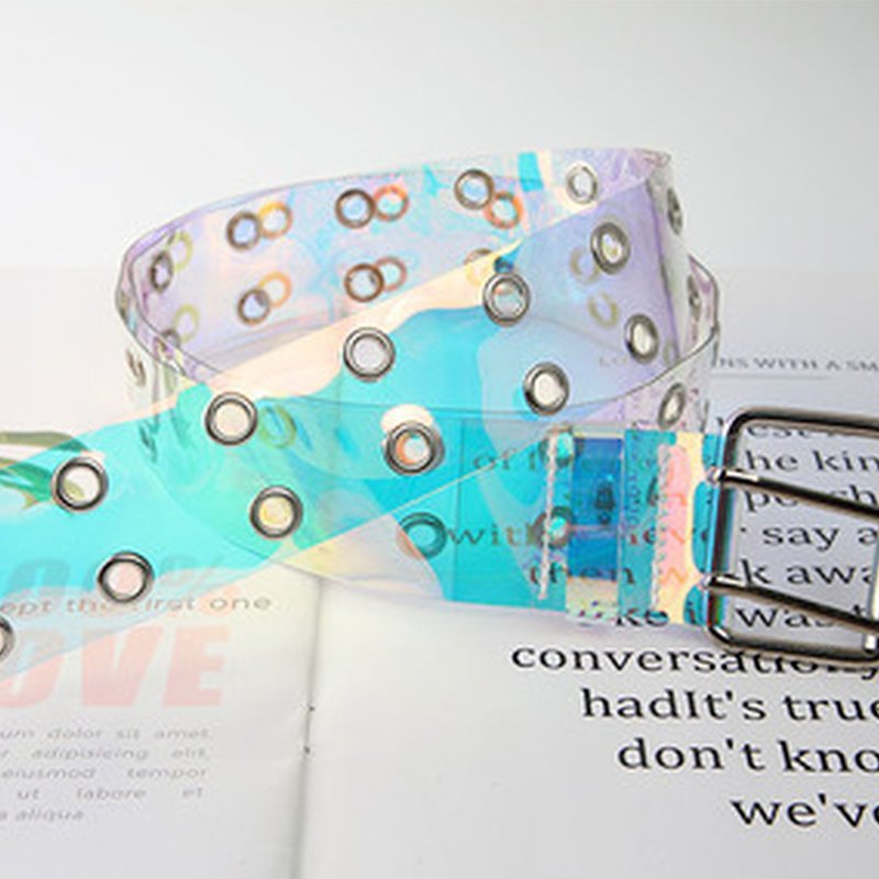 2022 Two Row Pvc Clear Belt For Women Fashion Pin Buckle Female White Waist Trousers Transparent Belts Ladies Jeans Grommet Belt