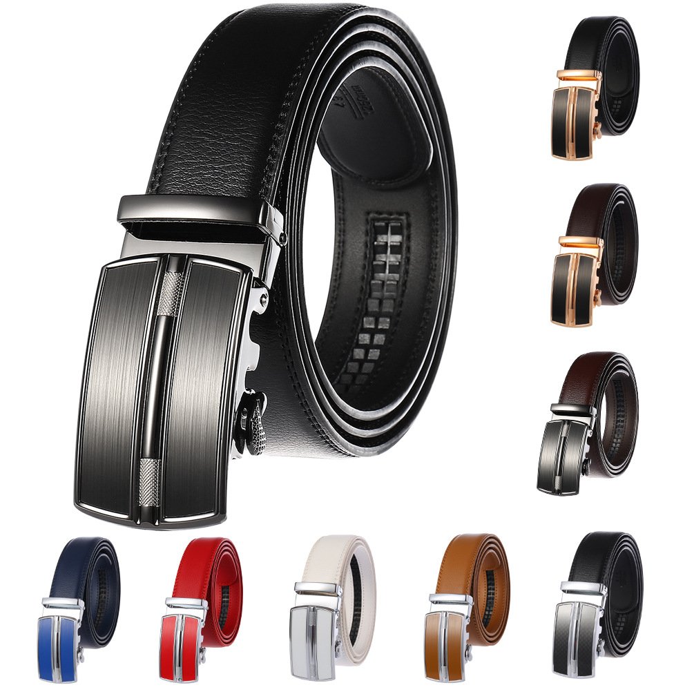Fashion Genuine Leather Men Black Alloy Automatic Buckles Belt For Men