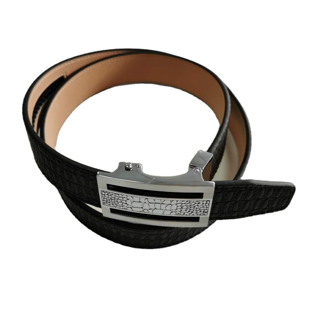 Hot selling Business Mens Split & PU Leather with Automatic Sliding Buckle Belts genuine crocodile belts belt for men
