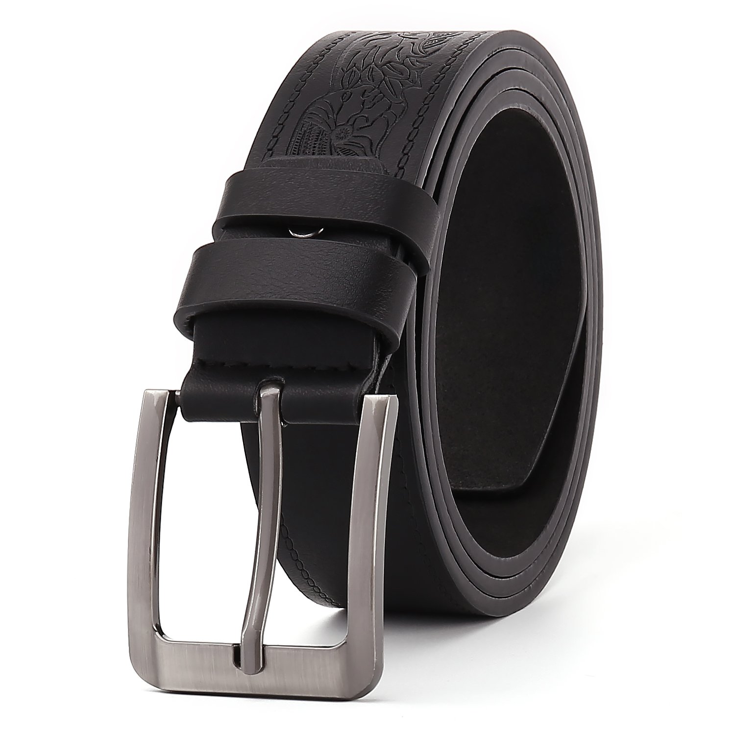 Customized men's embossed PU leather belt high-quality alloy belt buckle business belt