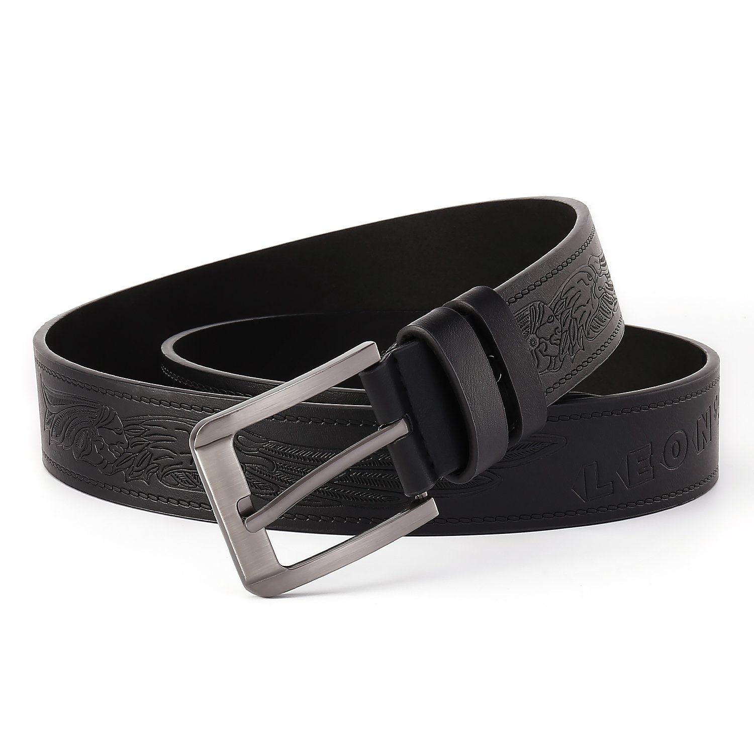 Customized men's embossed PU leather belt high-quality alloy belt buckle business belt
