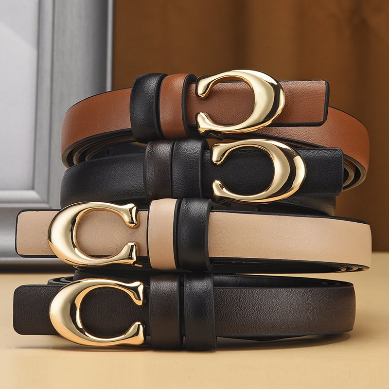 Factory Hot Sales Custom Letter C Buckle Belts For Women Solid Color Female PU Leather Waist Belt Waistband