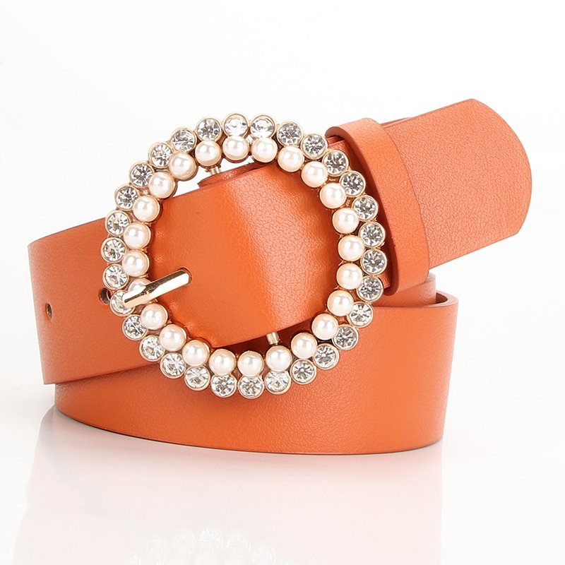 Ladies Belt Buckle Inlaid Rhinestone Fashion Sweet Pearl Belt Girls Matching Dress Decorative Belt