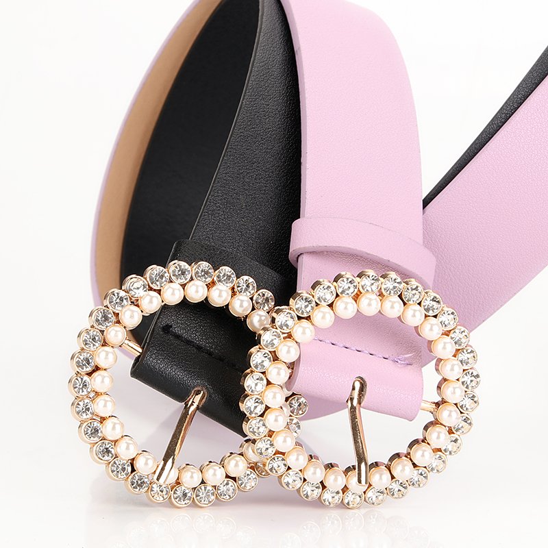 Ladies Belt Buckle Inlaid Rhinestone Fashion Sweet Pearl Belt Girls Matching Dress Decorative Belt