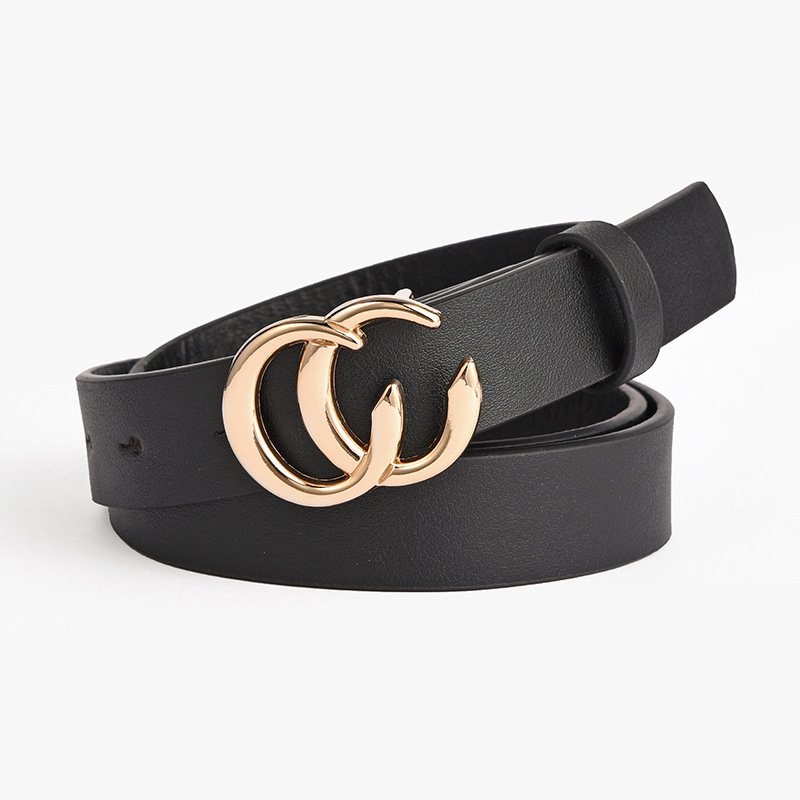 Ladies Belt Suppliers 2023 Fashion Trends Luxury Fashionable Double C Buckles Black Leather Ladies Belts
